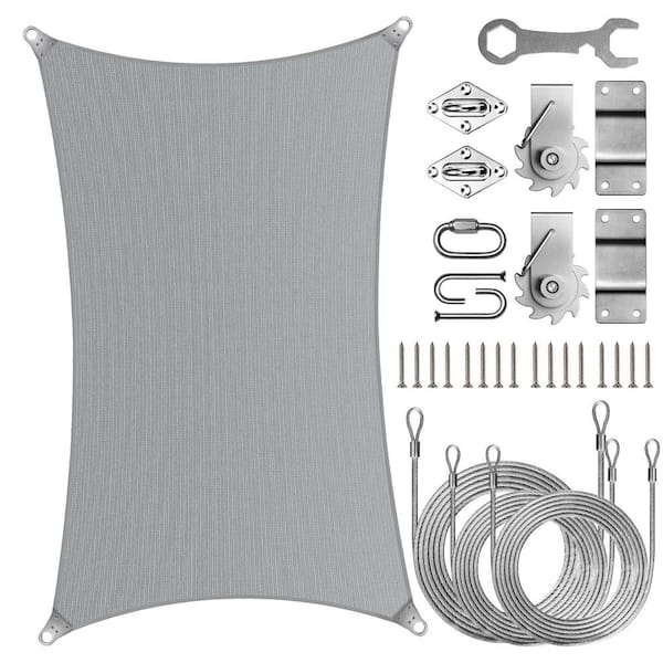 Super Ring 24 ft. x 24 ft. Sun Shade Sail with Winch-Grey