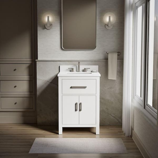 Kresla 25in. Single Sink Freestanding White Bath Vanity with White Quartz Top Assembled