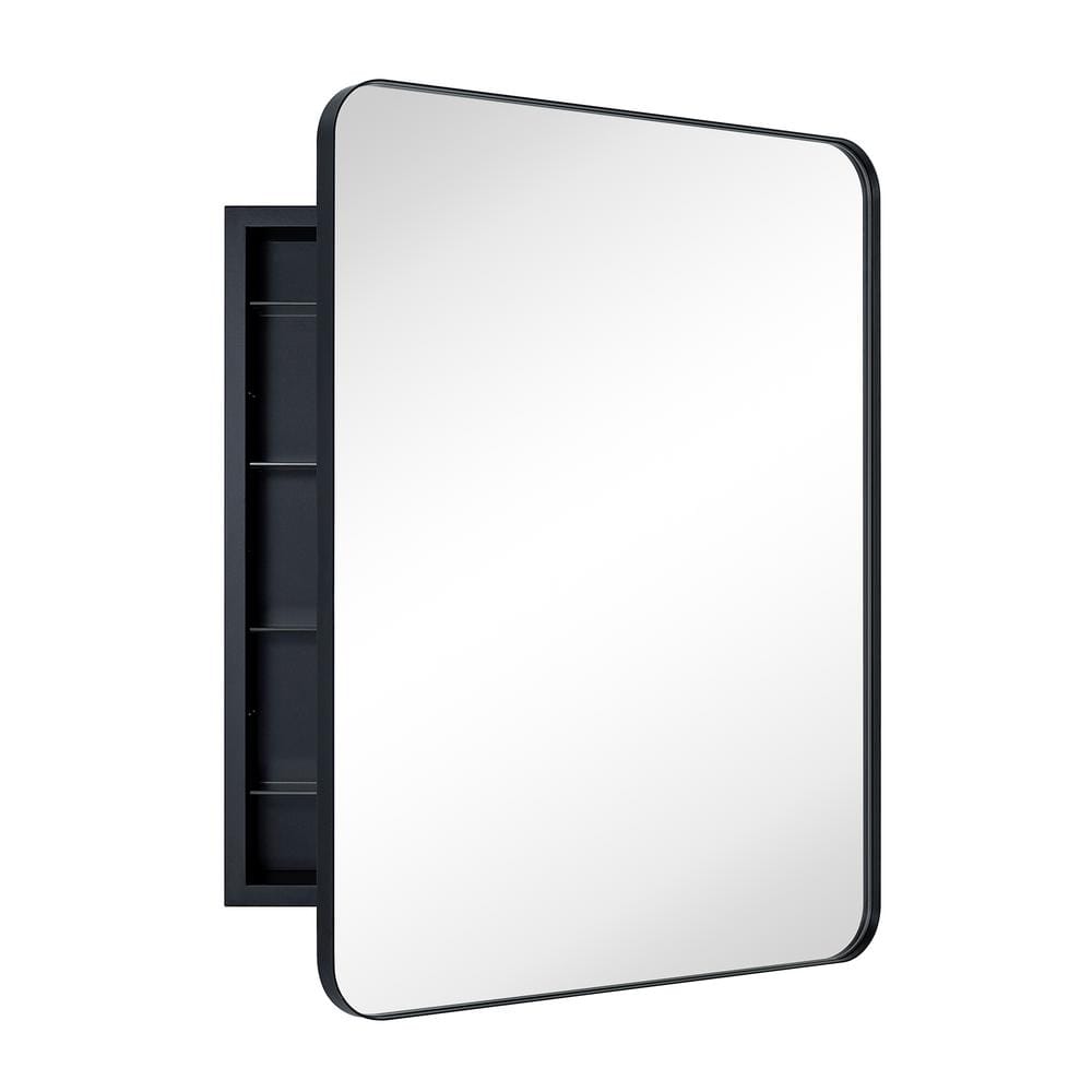 TEHOME WH 24 in. W x 30 in. H Rectangular Stainless Steel Recessed Framed  Medicine Cabinet with Mirror in Matt Black GC-00550 - The Home Depot