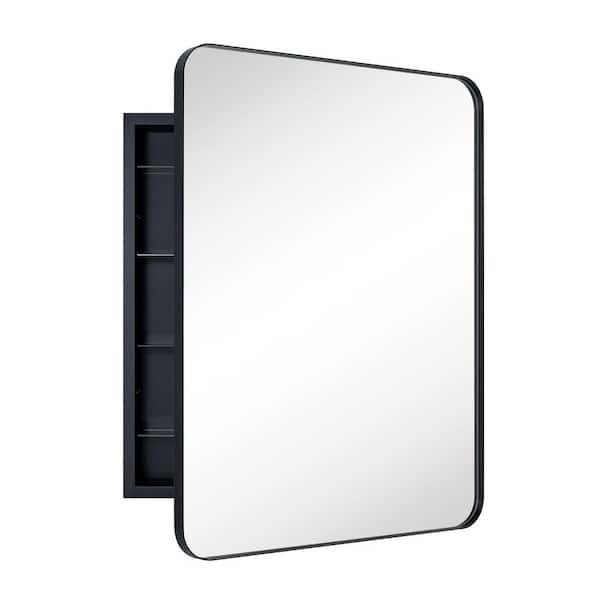 TEHOME WH 24 in. W x 30 in. H Rectangular Stainless Steel Recessed Framed Medicine Cabinet with Mirror in Matt Black