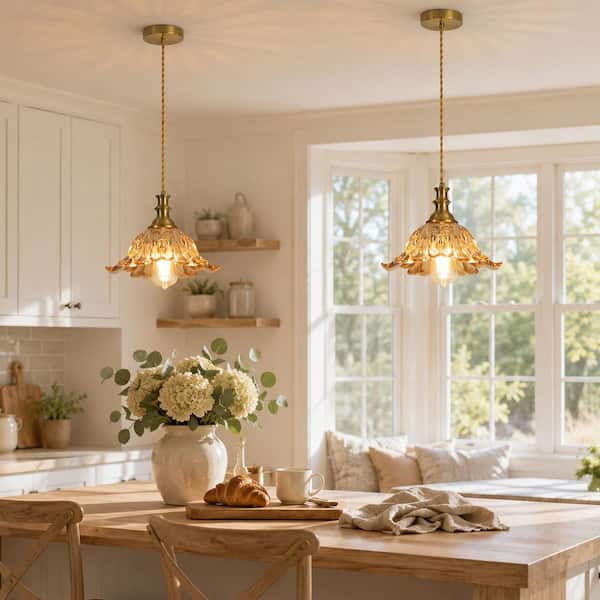 Merbotin RayHome 11.02 in. 1-Light Vintage Amber Pendant Light