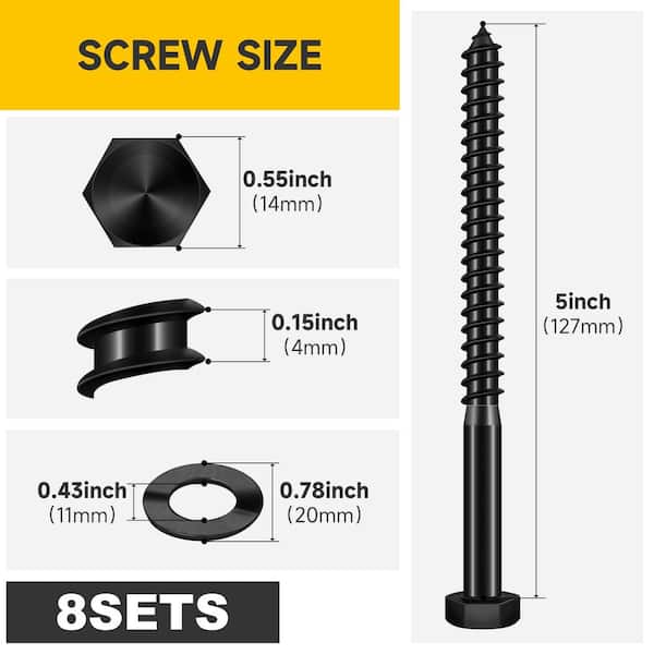 3/8 in. x 4 in. Stainless Steel Hex Drive Hex Head Lag Screws, Black Oxide (8-Pack)