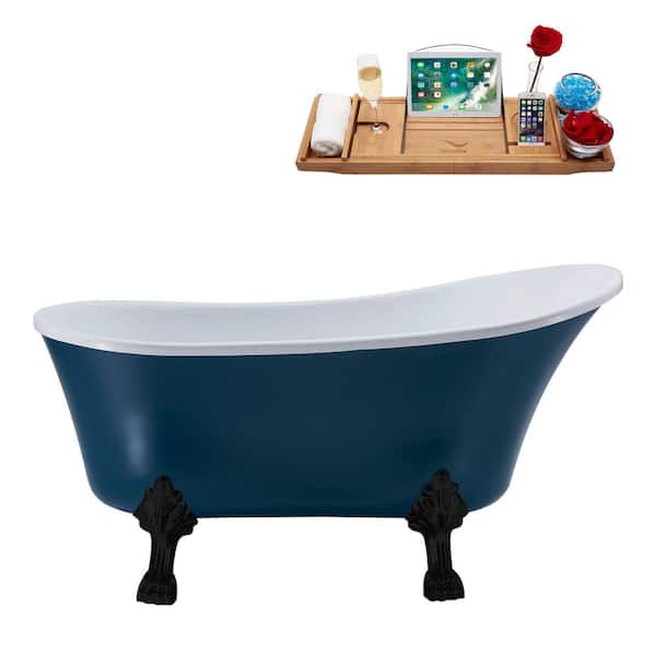 Streamline 55 in. x 26.8 in. Acrylic Clawfoot Soaking Bathtub in Matte Light Blue with Matte Black Clawfeet and Matte Pink Drain