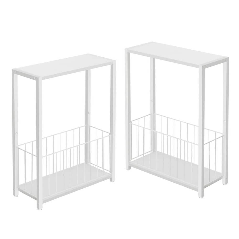 White 17 in. x 23.5 in. Metal Freestanding Magazine Rack (Set of 2