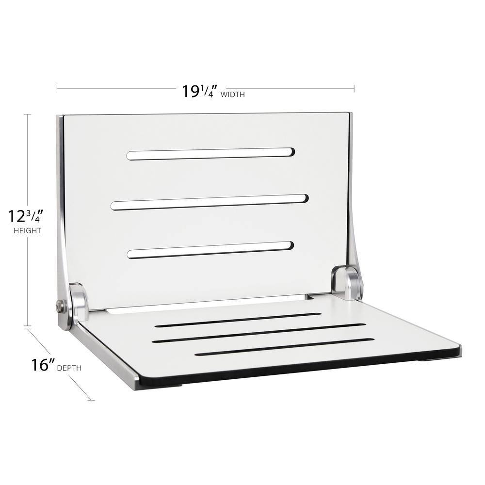 White Teak Wall Mounted Folding Shower Seat with Matte Finish