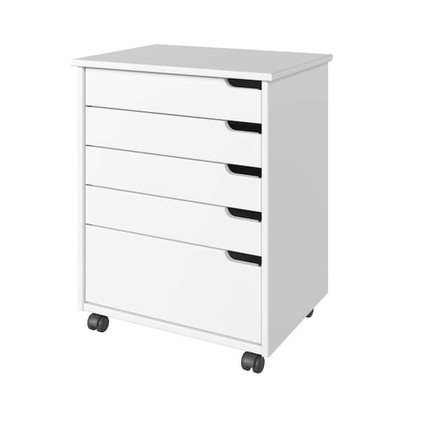 Jela-USA Euro 4+1 Drawer White Solid Wood 20.75 in. Wide Roll Cart File Cabinet