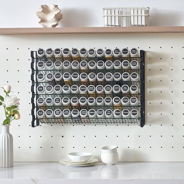 Wudkey 6-Tier 23.3 in. x 16.02 in. Black Spice Rack Organizer with 72 Empty Glass Jars for Kitchen Countertop and Cabinet