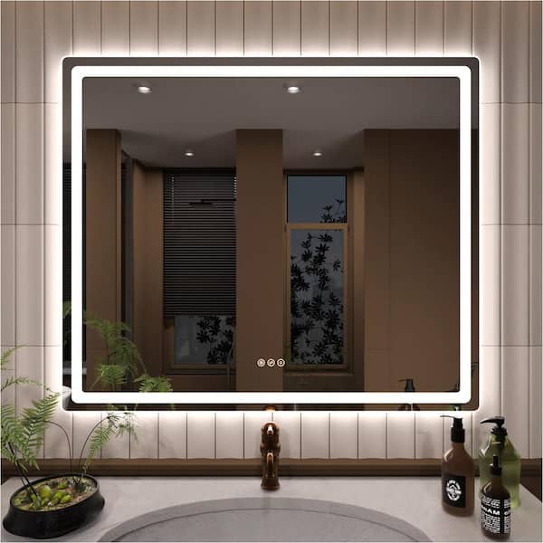 TaiMei 42 in. W x 36 in. H Round Corner Rectangular Frameless Wall Mount LED Single Bathroom Vanity Mirror in Polished Crystal