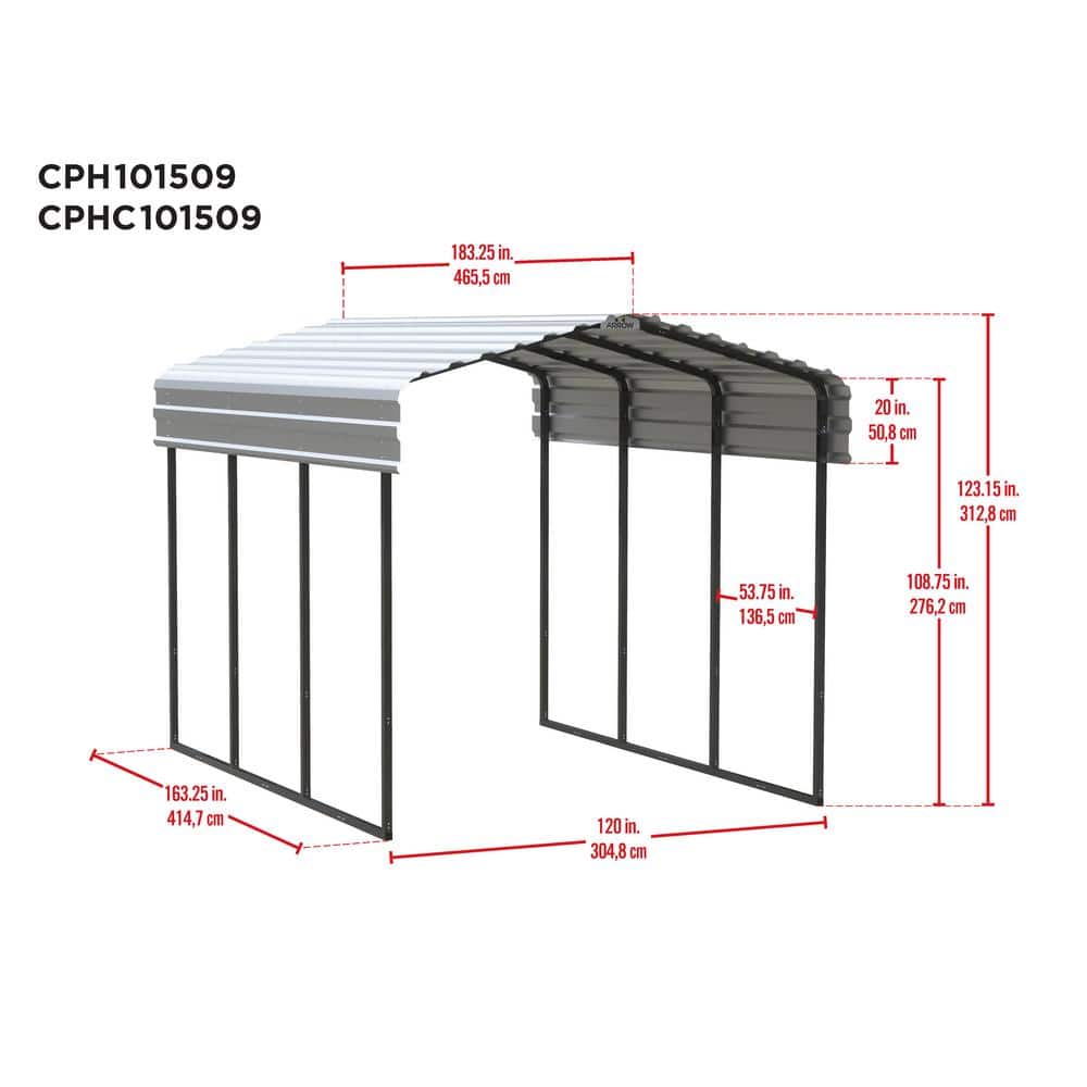 Charcoal Galvanized Steel Carport Kit with Black Frame