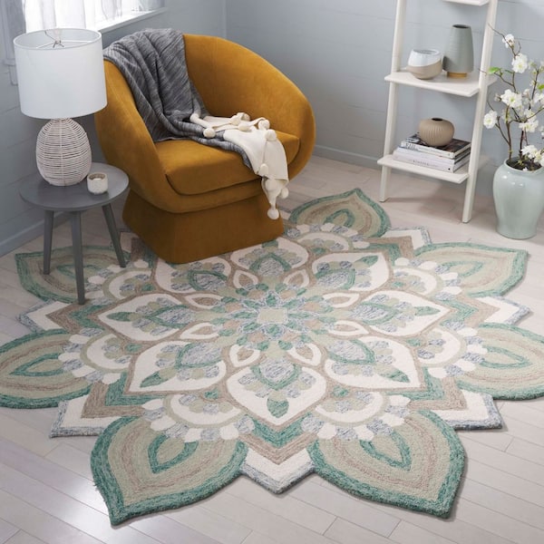 Novelty 8 ft. x 8 ft. Blue/Ivory Floral Specialty Area Rug