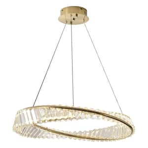 23.6 in.Gold Adjustable Integrated LED Pendant with Clear Crystals