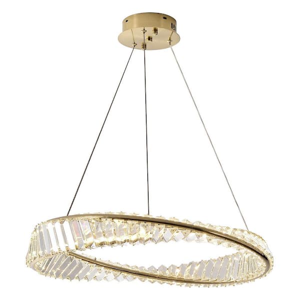 LamQee 23.6 in.Gold Adjustable Integrated LED Pendant with Clear Crystals
