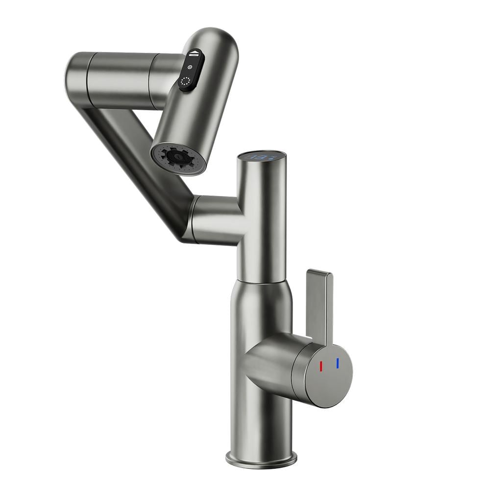 Single Handle Bathroom Sink Faucet with Spray Function and Temperature Disp