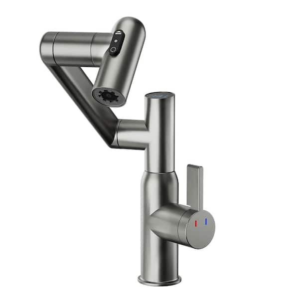 Unbranded Single Handle Bathroom Sink Faucet with Spray Function and Temperature Display for Anti-Skid Switch in Gunmetal