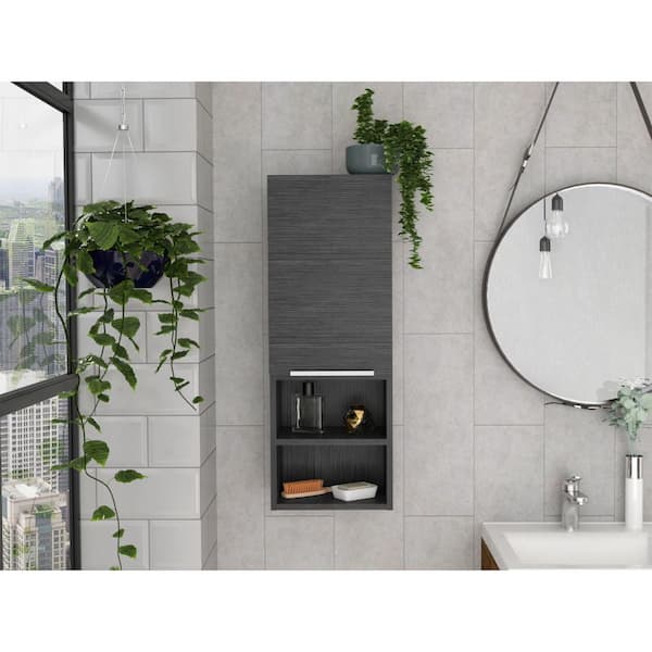 11.81 in. W x 32.1 in. H Dark Gray Rectangular Wall Surface Mount Bathroom Storage Medicine Cabinet without Mirror