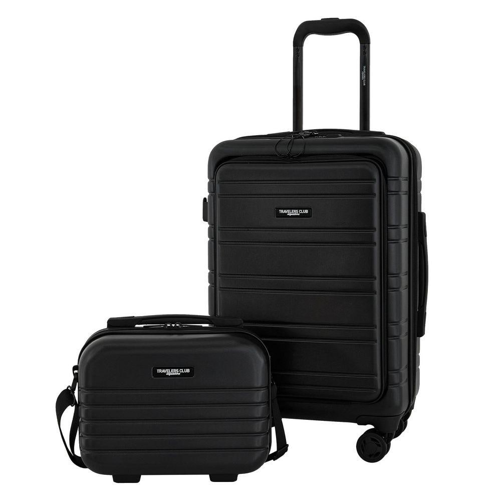 2-Piece Black Expandable Rolling Carry-on w/8-Wheel Trolley, USB