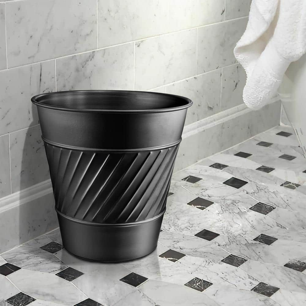 Embossed Black Metal Round Waste Basket