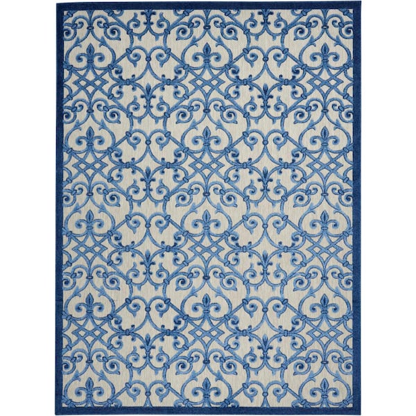 Aloha Gray/Blue 8 ft. x 11 ft. Floral Contemporary Indoor/Outdoor Patio Area Rug