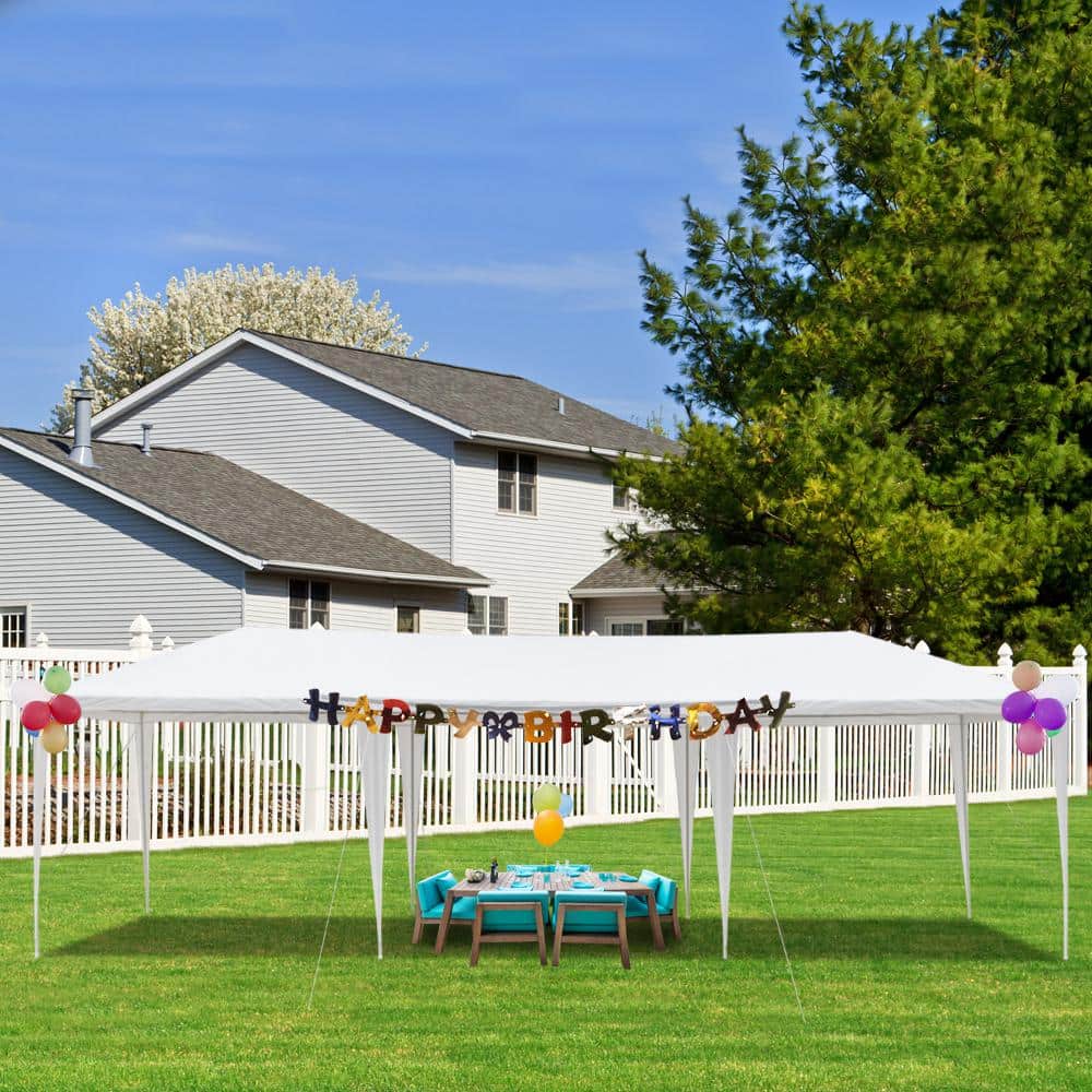 White 10x30 Ft Rectangular Outdoor Party Tent with Iron Frame