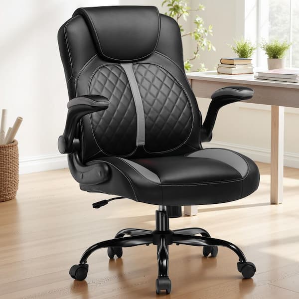 Gaming Chair with Flip-Up Armrest Faux Leather Office Chair with Rocking Function Ergonomic Computer Chair,Gray