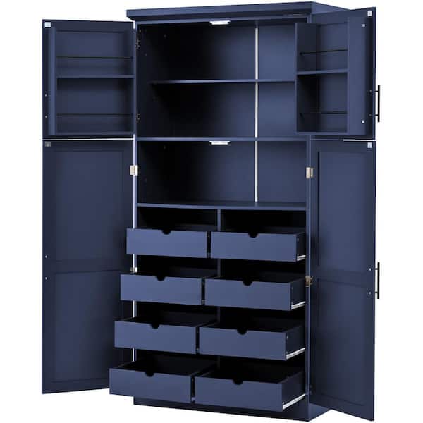 35.5 in. W x 17.6 in. D x 70.9 in. H Bathroom Blue Linen Cabinet