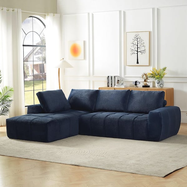 Vandal Mnimalist 111.4 in. Faux Leather Upholstered Compressed L-Shaped Sectional Sofa in. Dark Blue