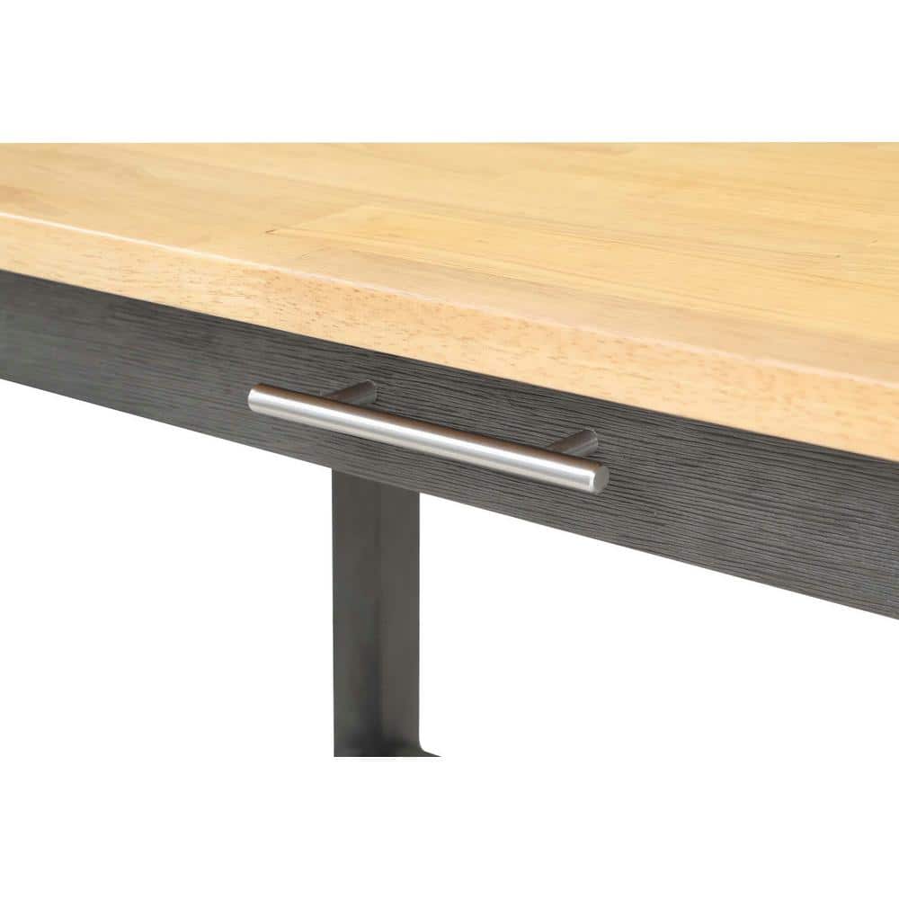 Dark Gray Butcher Block Kitchen Prep Island with Drawer