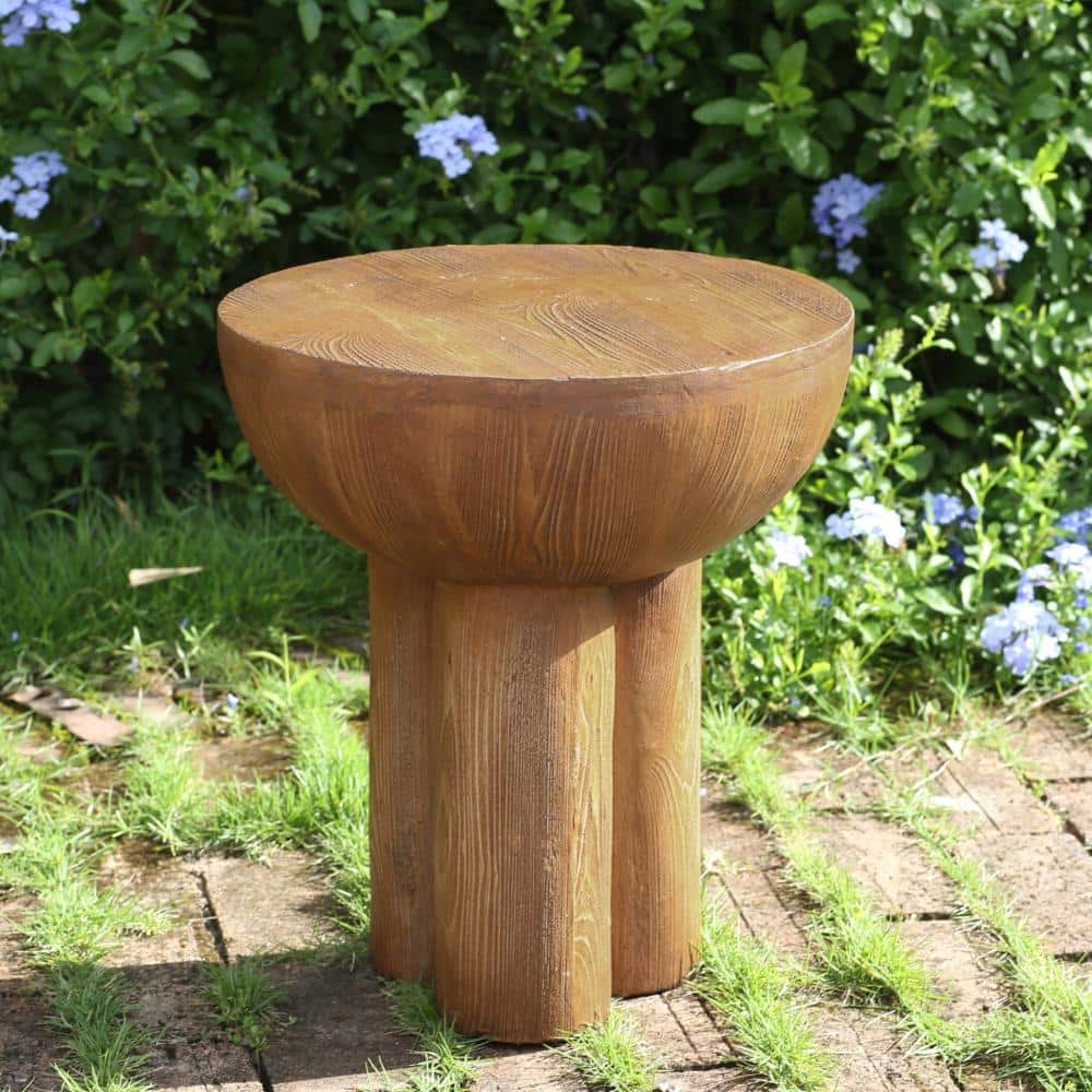 18.25 in. H Brown Wood-Grain Finish Magnesium Oxide Round 3-Legged Outdoor Side Table price history on PriceWatchPro