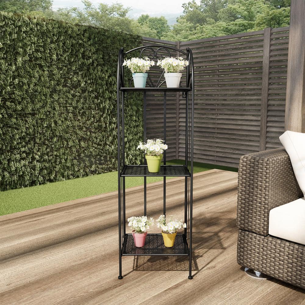 Black Metal 3-Tier Vertical Indoor/Outdoor Plant Stand