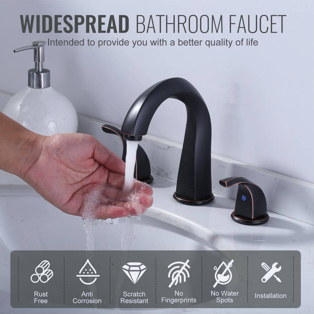 Oil Rubbed Bronze 8-Inch Widespread Bathroom Faucet with Pop-Up Drain