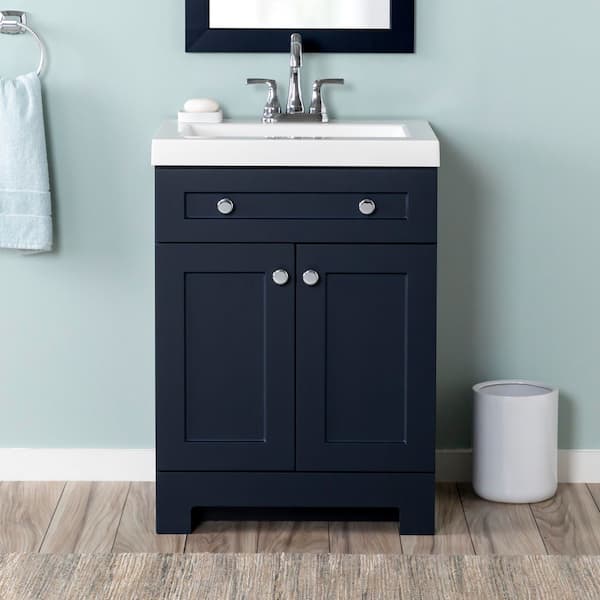 Glacier Bay Everdean 25 in. Single Sink Deep Blue Bath Vanity with White Cultured Marble Top (Assembled)