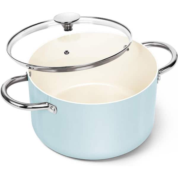 6-Piece Blue Ceramic Nonstick Stockpot Set with Glass Lid, Aluminum Body, Induction Compatible, Oven Safe