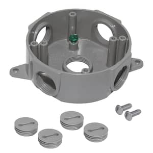 Round Metal Weatherproof Electrical Outlet Box with (5) 3/4 inch Holes, Gray