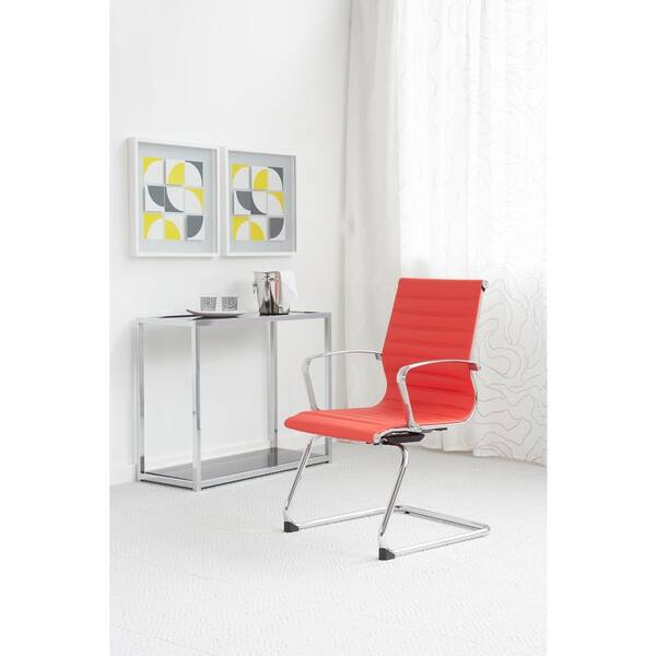OSP Furniture Bonded Leather Visitor Chair in Red with Polished Aluminum