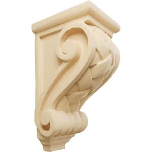 4 in. x 3-1/2 in. x 7 in. Unfinished Wood Maple Small Basket Weave Corbel
