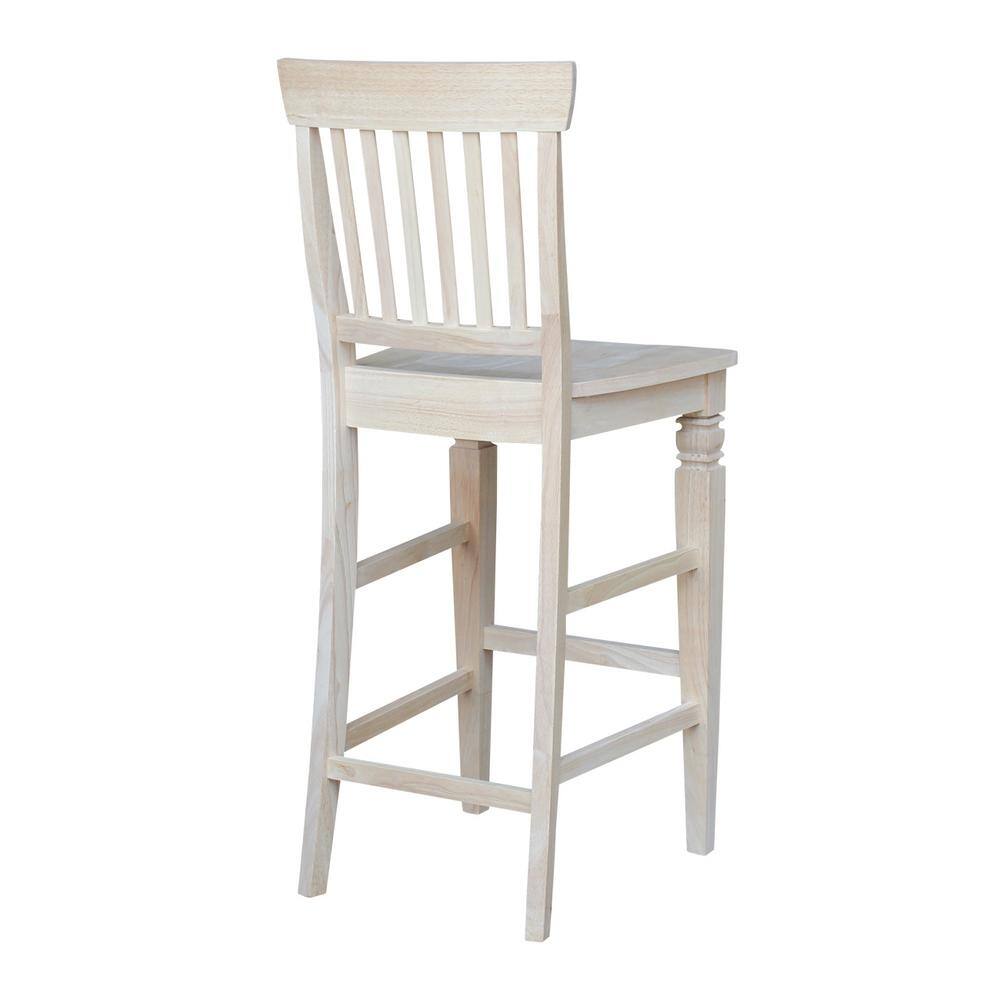 Solid Parawood Seattle Bar-Height Stool in Traditional Unfinished Wood