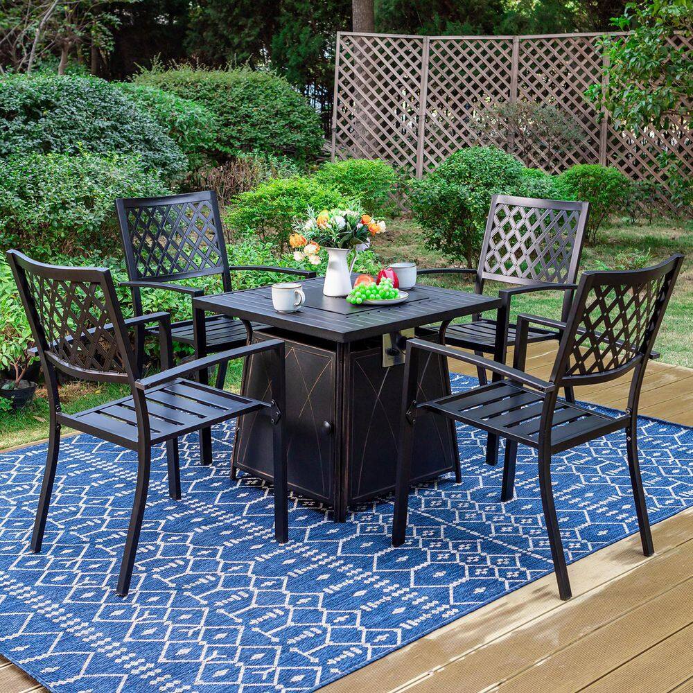 PHI VILLA 5-Piece Metal Patio Fire Pit Set, 4 Metal Chairs - 1