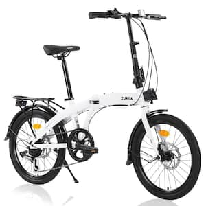 20 in. White Folding Bike Steel Frame 7 Speed City Bike