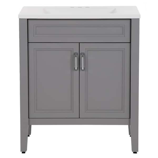 Skylark 31 in. Single Sink Sterling Gray Bath Vanity with White Cultured Marble Top (Assembled)