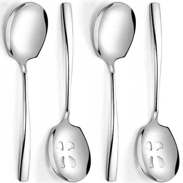Silver 18/10 Stainless Steel 9.14-Inch Serving Spoon and Slotted Spoon for Buffet Parties (Set of 4)