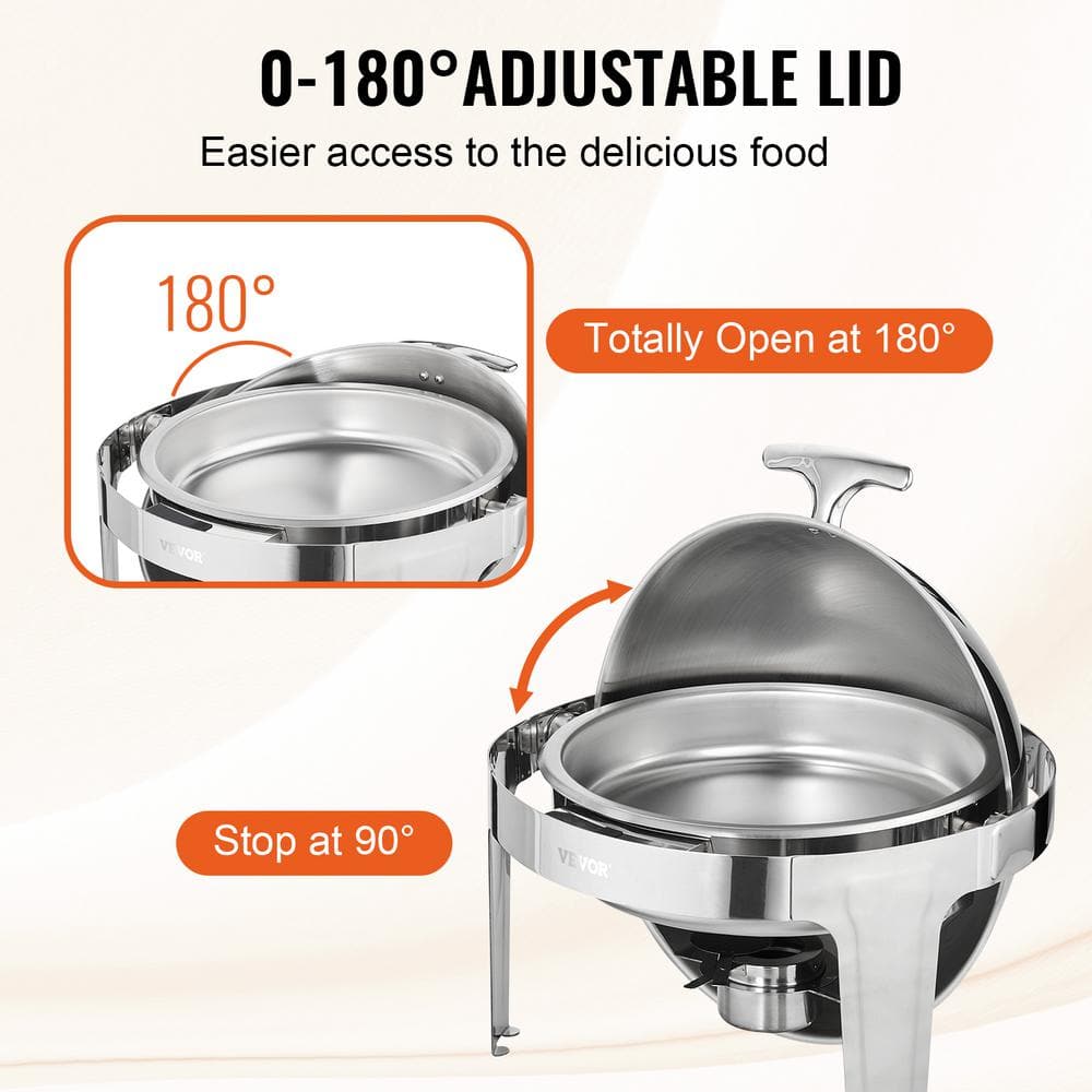 Stainless Steel Round Buffet Chafing Dish Set, 6 Qt, 2 Pack