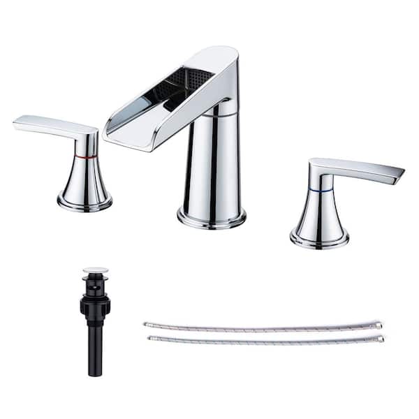 RAINLEX Waterfall 8 in. Widespread Double Handle Bathroom Faucet with Drain Assembly in Polished Chrome