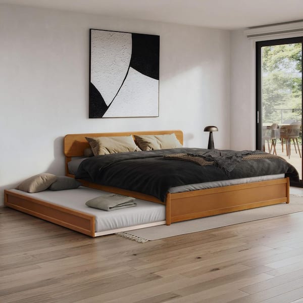 AFI Capri Light Toffee Natural Bronze Solid Wood Frame King Platform Bed with Panel Footboard and Twin XL Trundle