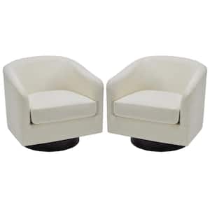 Modern Beige Polyester Upholstered 360° Swivel Accent Armchair with Wood Base Set of 2