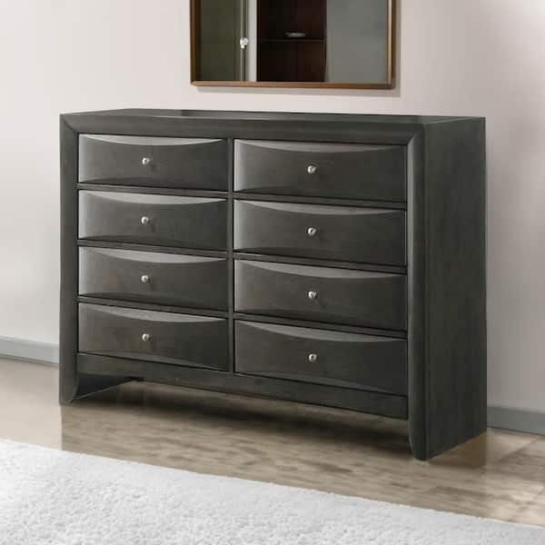 Benjara 17 in. Gray 8-Drawer Wooden Dresser Without Mirror
