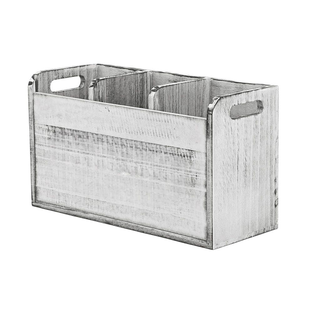 Wooden 3-Compartment Utensil Holder 11.8 in. L x 4.7 in. W x 6.7 in. H in. 
