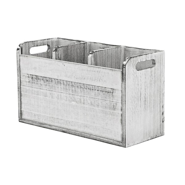 Adrinfly Wooden 3-Compartment Utensil Holder 11.8 in. L x 4.7 in. W x 6.7 in. H in. DRustic Vintage Farmhouse Wood Flatware Caddy
