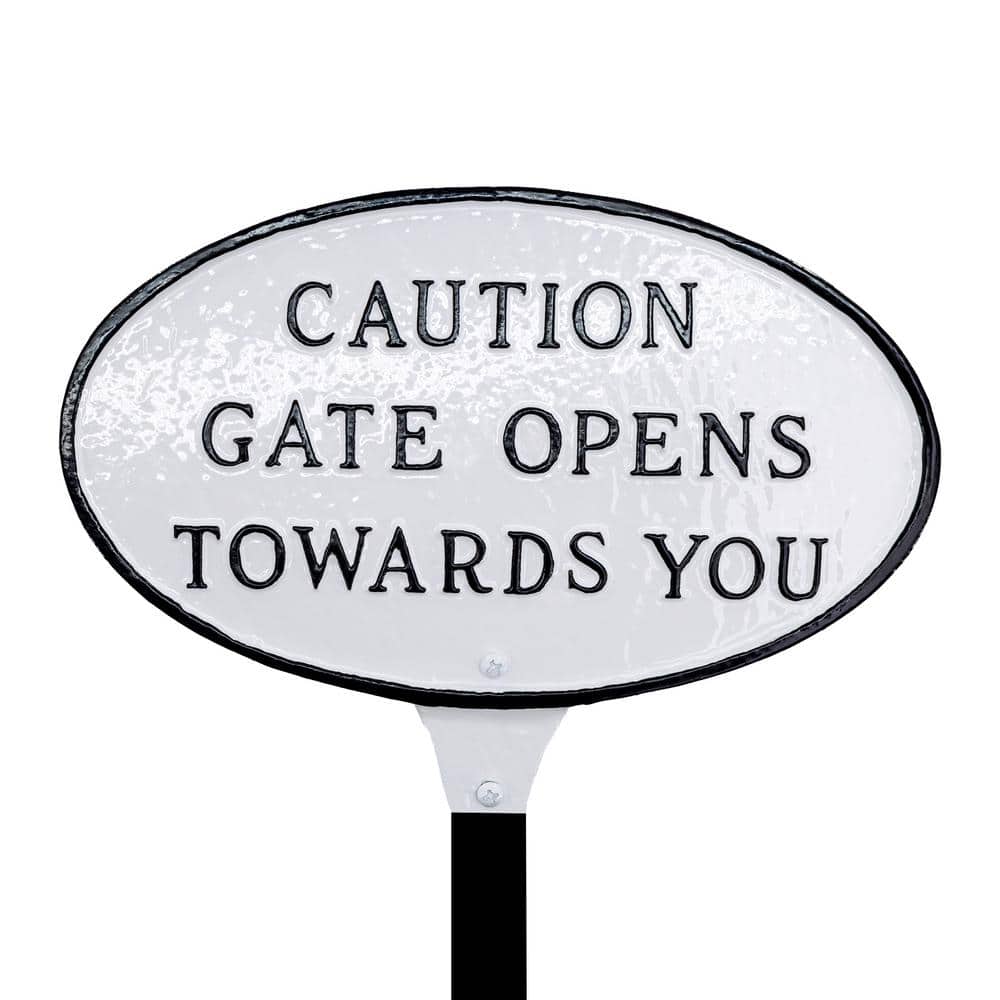 8.5 in. x 13 in. Standard Oval Caution Gate Opens Towards You Statement Plaque Sign with Lawn Stake - White/Black price history on PriceWatchPro