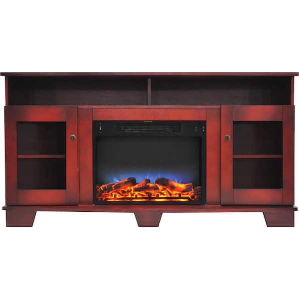 Cambridge Savona 59 in. Electric Fireplace in Cherry with Entertainment Stand and Multi-Color LED Flame Display