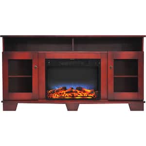 Glenwood 59 in. Electric Fireplace in Cherry with Entertainment Stand and Multi-Color LED Flame Display